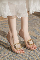 Stylish crystal mid-heel sandals