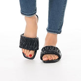Black Braided Open Toe Flat Sandals