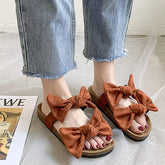 Brown Knot Suede Leather Soft Cork Slip On Sandals