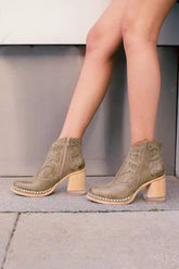 Stylish Embroidered Rivet Welt Acrylic Crystal High Heel Boots