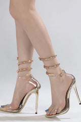 Snake wrap transparent strappy high heels
