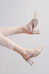 Pearl chain French gentle high heel sandals