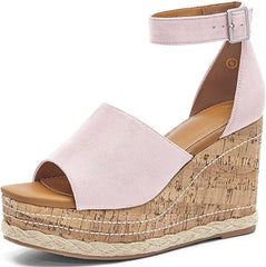 Summer Beige Ankle Strap Cork Sole Wedge Sandals