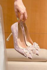 Silver, champagne pointed toe heels