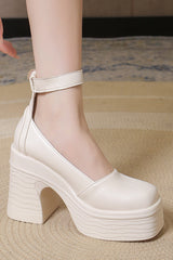 Thick sole heightening buckle strap thick heel high heels