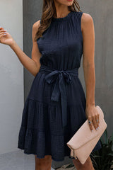 TIE WAIST SOLID CASUAL MINI DRESS