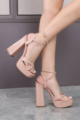 Cross strap back hollow block heel high heels