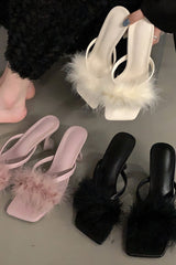New high heel furry sandals