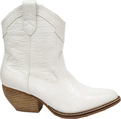 Dolce Amore Cream Rounded Toe Western Ankle Boots