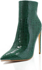 Women's Pointed Toe Stiletto Green Chic Ankle Alligator Boots