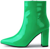 Walk Higher Green Chunky Heel Pointed Toe Zipper Ankle Boots