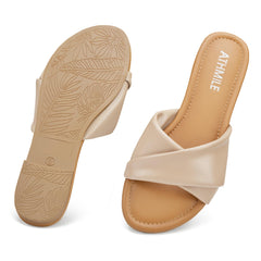 Beige Casual Leather Summer Flat Sandals