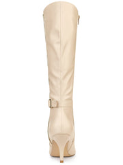 Beige Destiny Black Zipper Knee High Boots