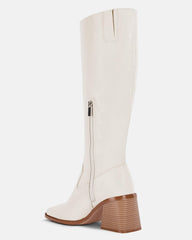 Beige Wide Calf Square Heel Knee High Boots