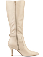 Beige Destiny Black Zipper Knee High Boots