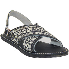 Black Men's Leather Hurache Aztec Sandals