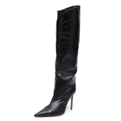 Black Fashion Forward Metallic Knee High Stiletto Boots