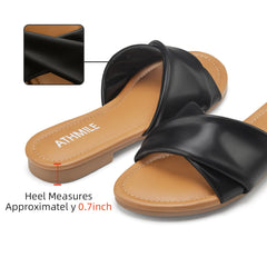 Black Casual Leather Summer Flat Sandals