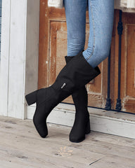 Black Wide Calf Square Heel Knee High Boots