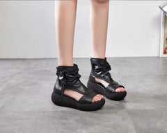 Black High Top Leather Boot Sandals