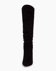 Black Slouchy Kitten Heel Wide Calf Boots