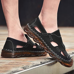 Black Outdoor Men's Leather Closed Toe Sandals