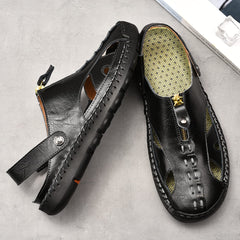 Men's Zipper Black Leather Outdoor Stylish Summer Sandals