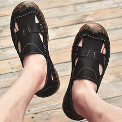 Black Outdoor Men's Leather Closed Toe Sandals