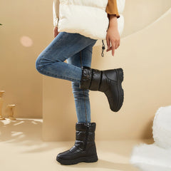 Black Warm Comfort Drawstring Platform Snow Boots