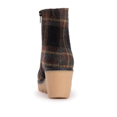 Black/Brown Plaid Winter Wedge Memory Foam Ankle Boots