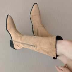 Block Heel Pointy Long Boots GS235