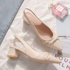 Block Heel Slingback Beige Shoes For Women TS420