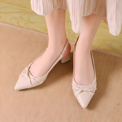 Block Heel Slingback Beige Shoes For Women TS420