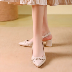 Block Heel Slingback Beige Shoes For Women TS420