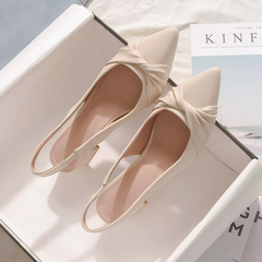 Block Heel Slingback Beige Shoes For Women TS420