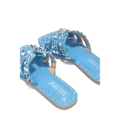 Blue Chic Stylish Studded Flat Summer Sandals