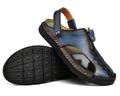 Zippered Blue Men's Leather Outdoor Stylish Summer Sandals