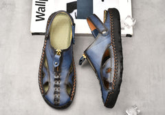 Blue Men's Leather Anti-Slip Outdoor Sandals