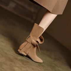 Bow Tie Slouchy Suede Ankle Boots - 2 Colors