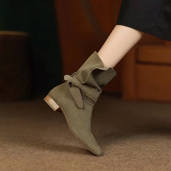 Bow Tie Slouchy Suede Ankle Boots - 2 Colors