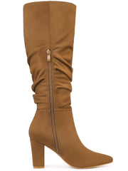 Brown Slouchy Pointy Toe Knee High Boots