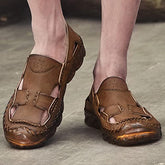 Brown Outdoor Men's Leather Closed Toe Sandals