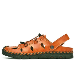 Brown Men's Leather Closed Toe Outdoor Sandals