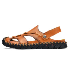 Brown Men's Leather Closed Toe Outdoor Sandals