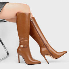 Brown Matte Working Girl Stiletto Faux Leather Boots