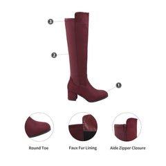 Burgundy Pixie Black Knee High Fashion Boots