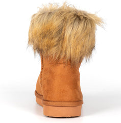 Fluffy Faux Fur Olive Green Suede Ankle Style Winter Boots