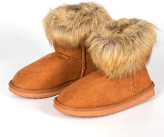 Fluffy Faux Fur Olive Green Suede Ankle Style Winter Boots