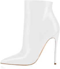 White Ankle Boots Closed Pointed Toe Stilettos