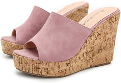 Soft Brown Cork Style Platform Wedge Sandals